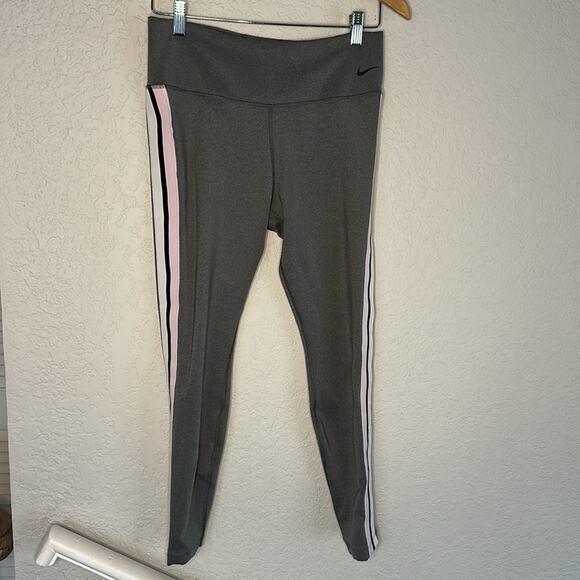Nike Power Victory Training Tights Grey Pink Stripe Large Compression Athletic - Picture 4 of 8